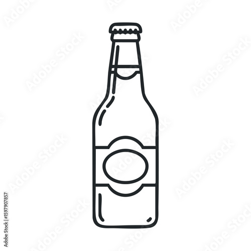 Blank beer bottle outline drawing on white background