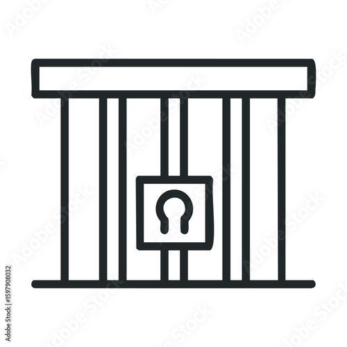 Simple black and white jail cell with lock icon