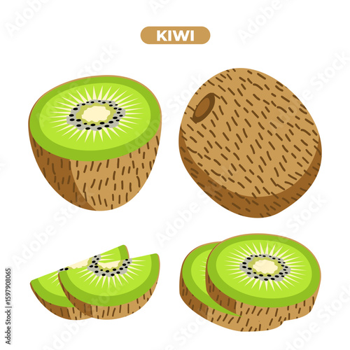 Kiwi vector. Ripe and Fresh, isolated on white background.