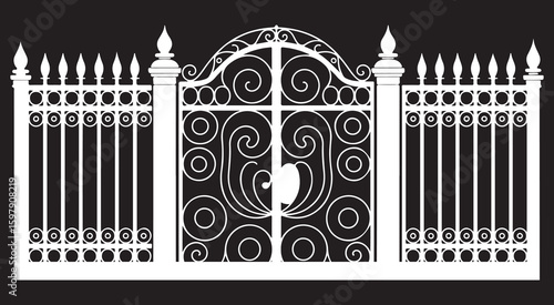 Ornamental Iron Gate Vector Design – Decorative Wrought Fence Silhouette