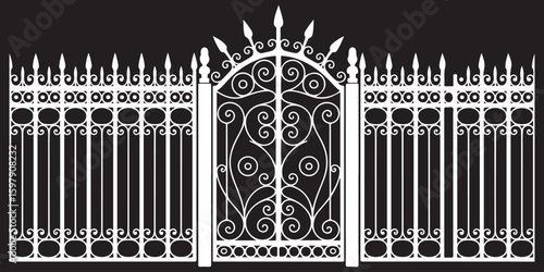 Ornamental Iron Gate Vector Design – Decorative Wrought Fence Silhouette