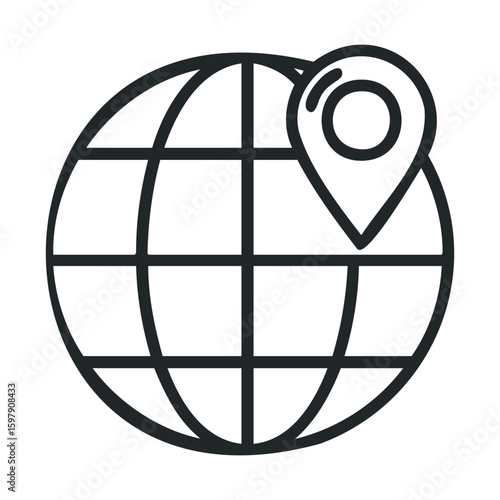 Globe with location pin icon signifying global positioning and navigation