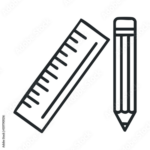 Illustration of a ruler and pencil for school supplies and drawing tools