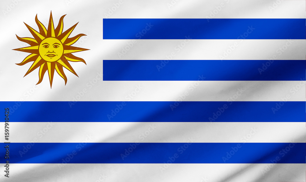 Obraz premium Uruguay flag background with waving fabric texture