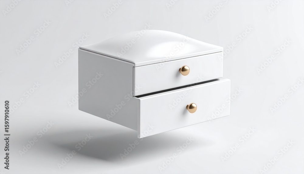 Fototapeta premium Floating White Drawer Knob Mockup With Satin Texture And Golden Knobs