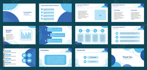 Modern Business Presentation Template Design with Abstract Blue circle and white background, Corporate Slides for Marketing, Finance, and Economic Growth Reports