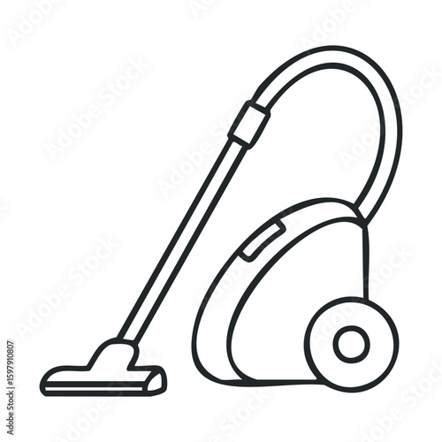 Line art illustration of a modern canister vacuum cleaner