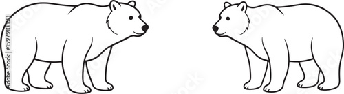 Two cartoon polar bears standing facing each other in a simple line drawing