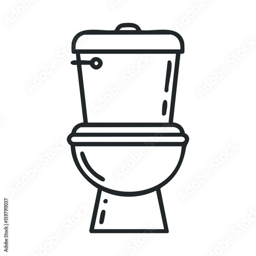 Minimalist black and white toilet illustration with cistern and bowl design