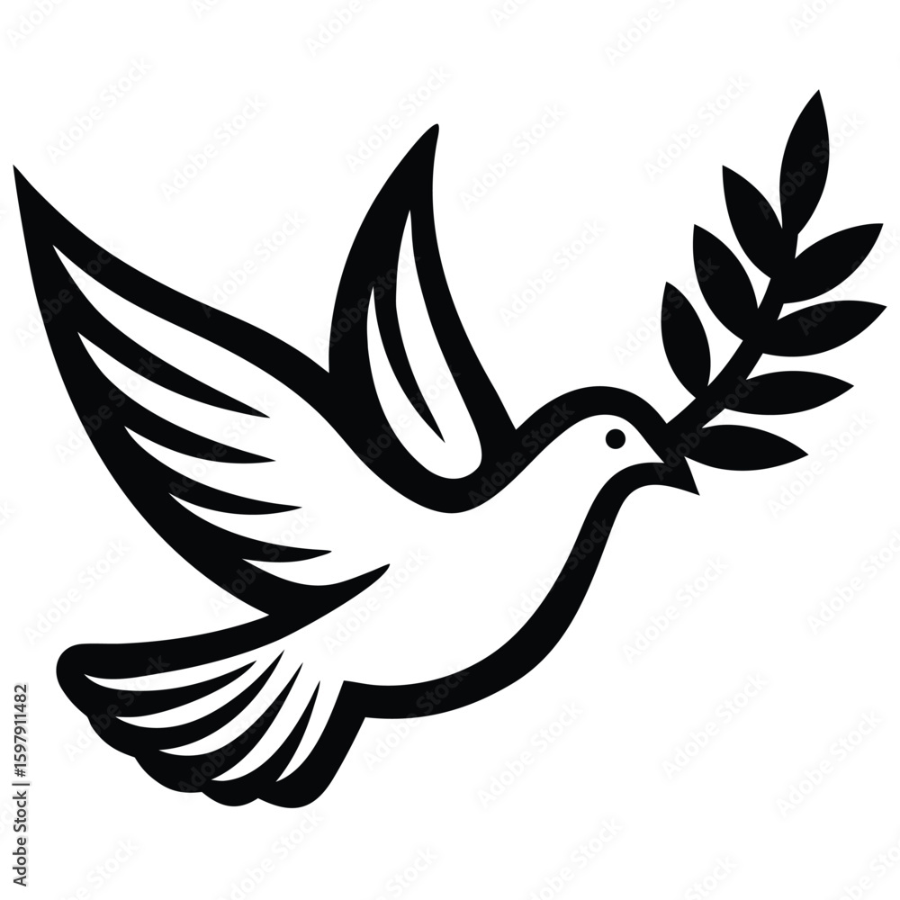 Fototapeta premium Dove with an Olive Branch Peace and Holy Spirit Icon