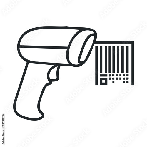Black and white barcode scanner icon with barcode design