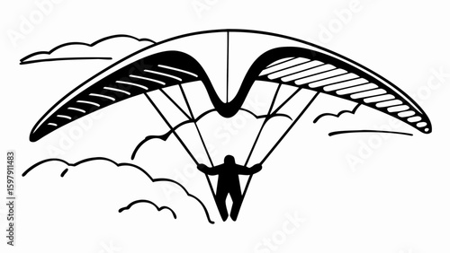 black and white parachute paraglider  line art vector silhouette illustration