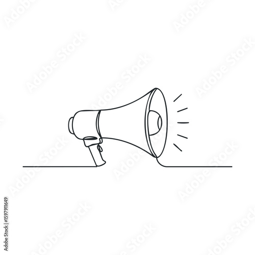 Continuous line drawing of a megaphone speaker