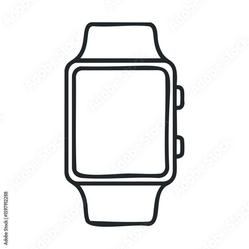 Minimalist smartwatch sketch: simple black outline design of modern wearable tech