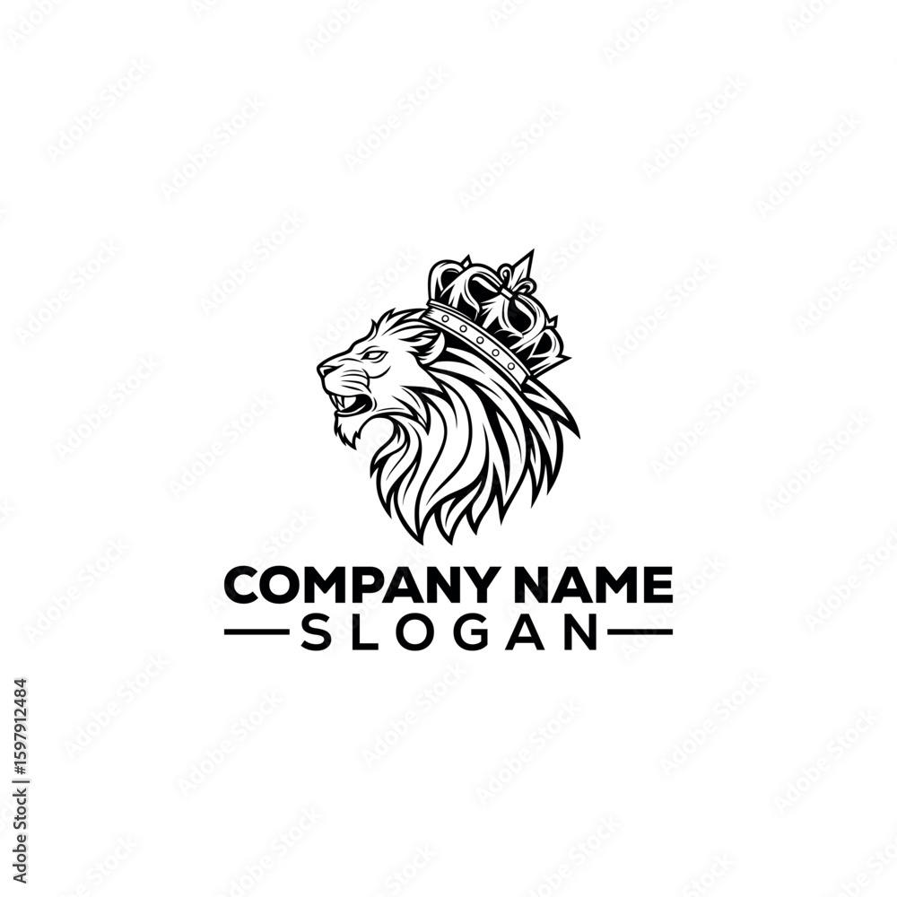 Fototapeta premium Roaring Lion Head with Royal Crown Logo