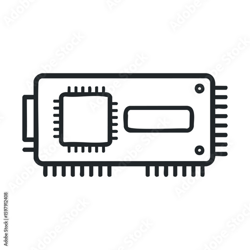 Line drawing of a microprocessor with integrated circuits