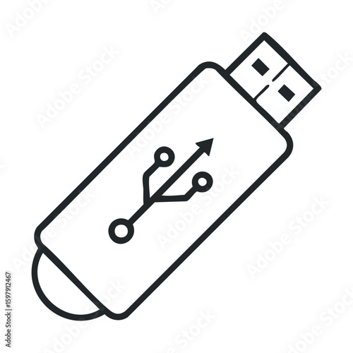Black and white image of a usb flash drive with connector detail