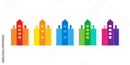 Five building colorful icons 