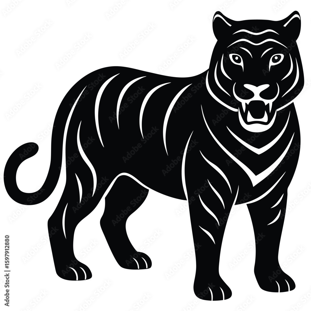 Obraz premium Full Black Tiger Shape Solid Vector Art