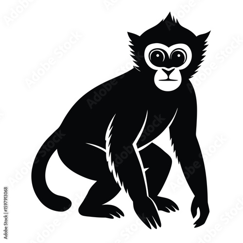 Gibbon in Black Shape Clean Vector Style