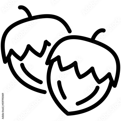 Outline vector icon of a hazelnut with editable stroke. Ideal for autumn food, harvest, or forest design themes.