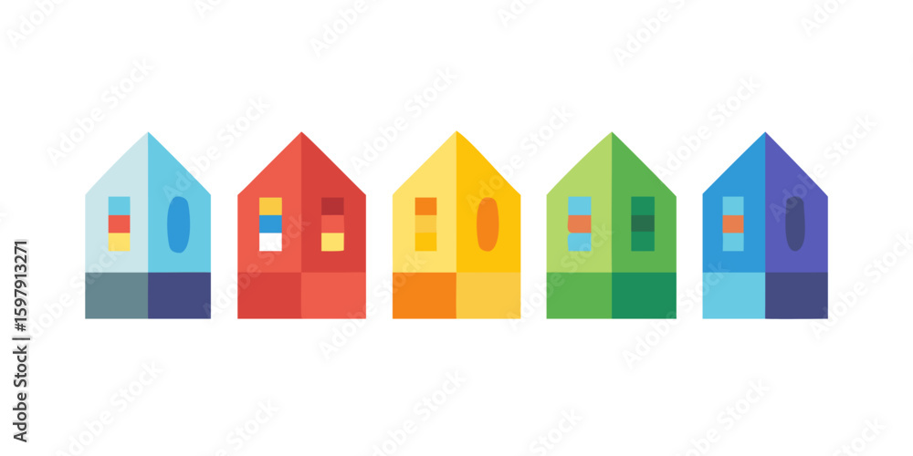 Fototapeta premium Five colorful building icons