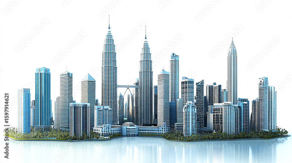 Obraz premium Kuala Lumpur skyscrapers Malaysia depicted against a white background