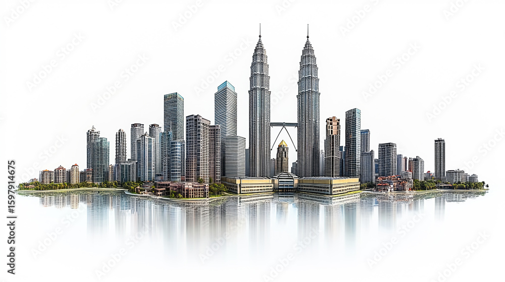 Obraz premium Kuala Lumpur skyscrapers Malaysia depicted against a white background