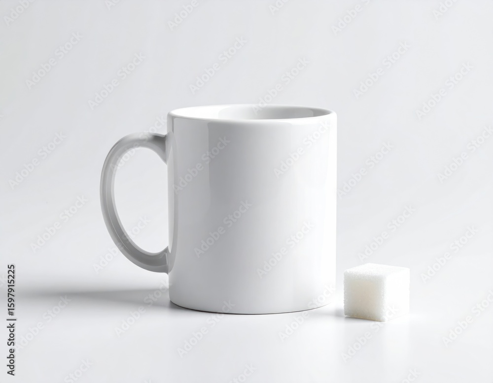 Obraz premium Minimal White Mug Mockup With Sugar Cube Isolated Against Clean White Backdrop