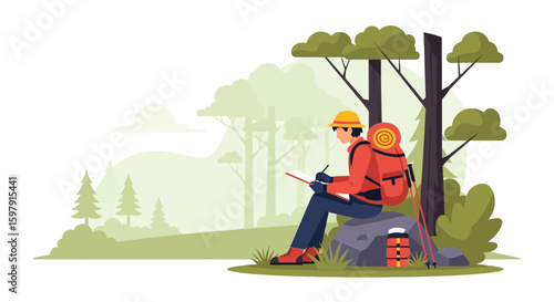 Adventurer Captures The Scenery In Nature With Sketch Pad In Mountain Hiking Trip