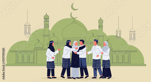 Eid Mubarak Greetings With Mosque Background Celebrations With Family