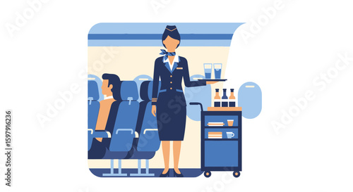 Air Hostess Serving Passengers On The Plane Enjoying Flight Attendant Work