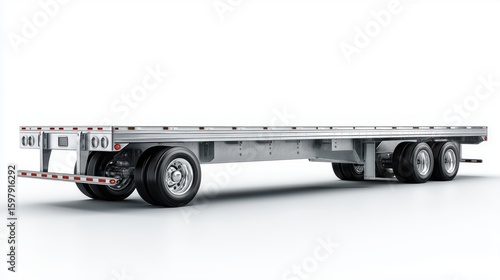 High-Quality Flatbed Trailer with Dual Axles on White Background for Transport