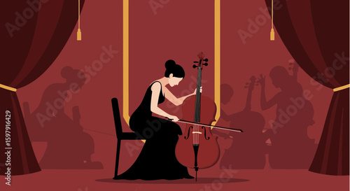Elegance In Music A Cellist Performing On A Stage Before An Audience