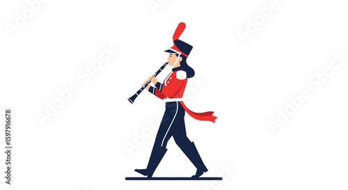 Animated Marching Band Clarinetist Vector Illustration, Musical Celebration