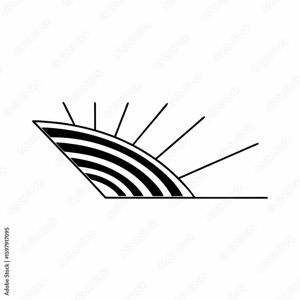 Fototapeta premium Abstract black and white vector art illustrating a fish, boat, and natural elements like trees and leaves, perfect for a modern design symbol or icon