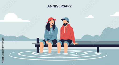 Celebrating Anniversary With Couple On Lake Dock Under Sunny Sky Anniversary
