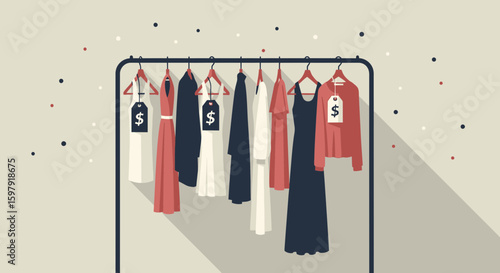 Elegant Clothing Rack With Dresses and Accessories For Fashionable Retail Store