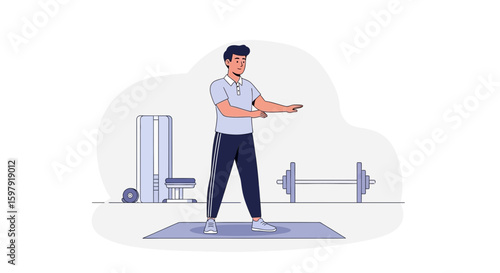 Athletic Young Man Warms Up Arms In The Gym Before Working Out