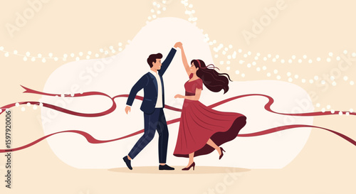 Elegant Dance Of A Couple In Love During A Special Romantic Evening