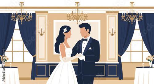Elegant Dance At Formal Event With Chandeliers In Ballroom Setting