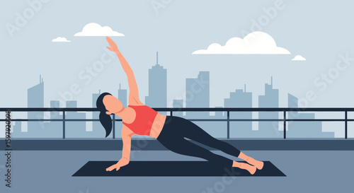 Balancing Body And Mind Urban Retreat Woman Practicing Yoga On Rooftop