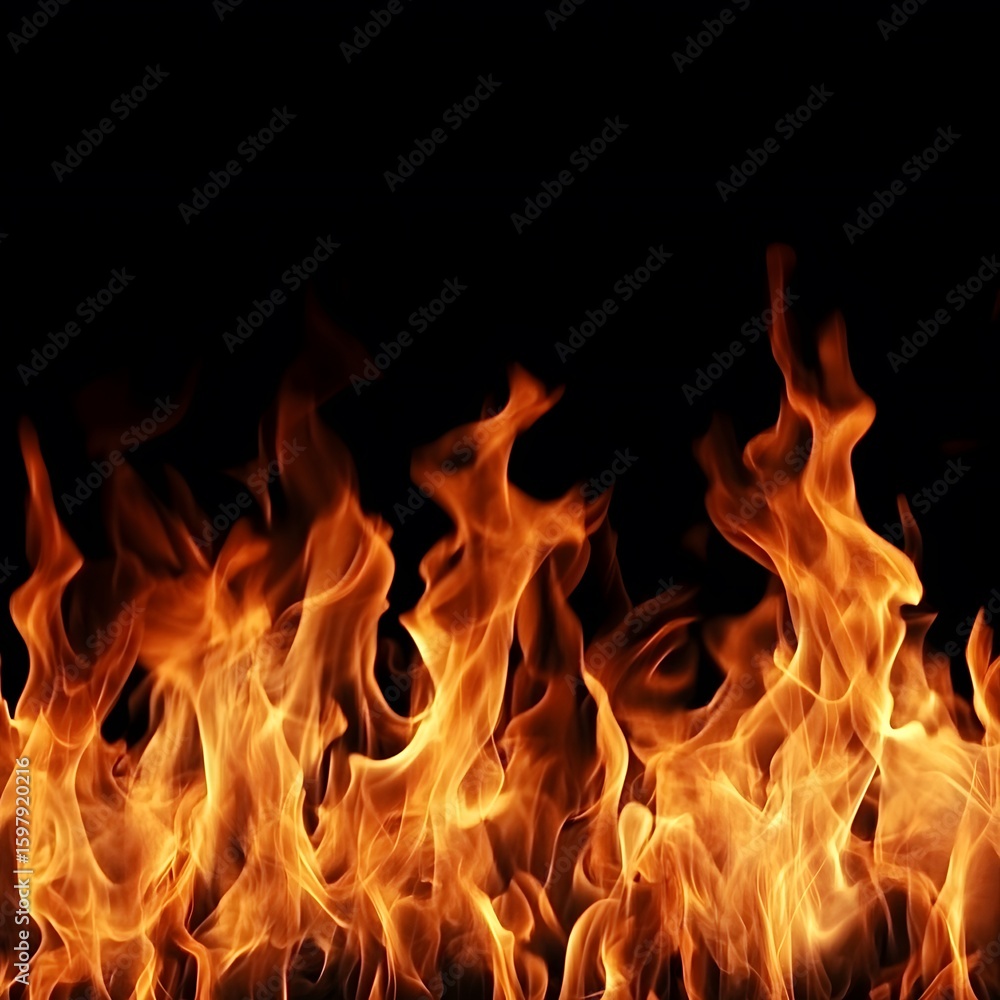Intense flames and fiery blaze against dark background Intense flames and fiery blaze against dark background