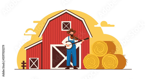 Banjo Serenade A Countryside Scene Of Rural Farm Life And Musical Harmony
