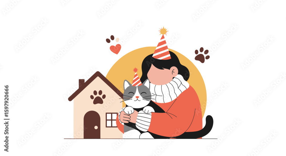 Fototapeta premium Celebrating Feline Friend Birthday Vector Illustration Minimalist Style Concept