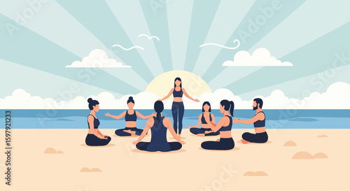 Beach Yoga Retreat At Sunrise Group Practice For Wellness And Serenity