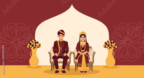 Beautiful Indian Couple Posing Traditional Wedding Attire Ceremony Celebration
