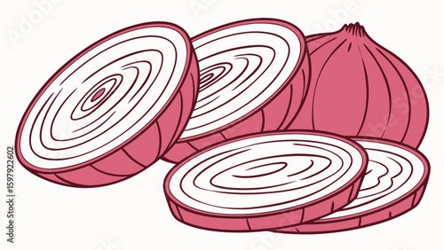 Sliced red onion vegetable illustration for cooking recipes and food preparation healthy eating and culinary arts