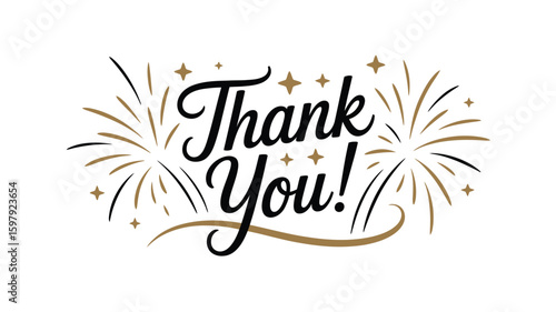 Elegant Thank You Card with Gold Fireworks and Stars — Perfect for Gratitude, Festive Occasions, Parties, and Holiday Celebrations