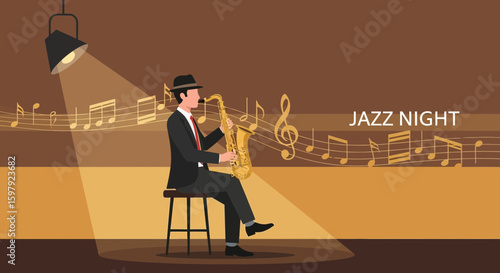 Elegant Jazz Performance With Saxophone Player Under The Spotlight
